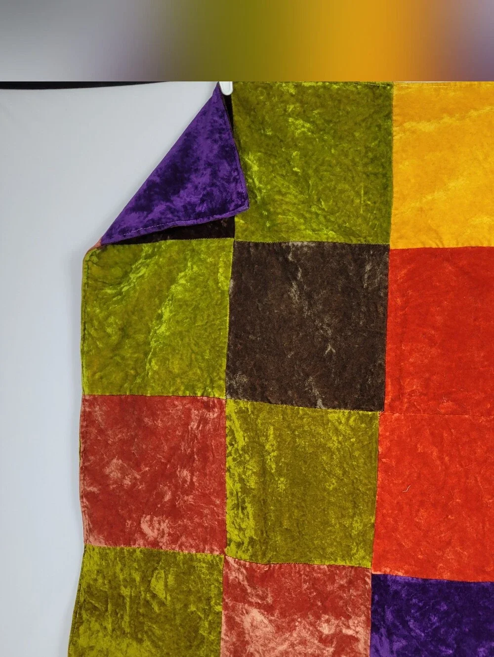 Velvet '70s Inspired Handmade Patchwork Quilt 36 In By 36 In.